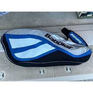 Babolat Tennis Racquet Bag Blue Black Silver Shoulder Strap – Holds 3 Racquets
